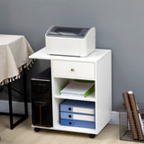 Rolling Mobile Printer Stand with Adjustable Shelf, Drawer, CPU Stand - White