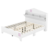 Hearth and Haven Wooden Full Size House Bed with Storage Headboard , Kids Bed with Storage Shelf, White WF311842AAK