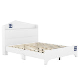 Hearth and Haven Wooden Full Size House Bed with Storage Headboard , Kids Bed with Storage Shelf, White WF311842AAK