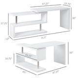 English Elm Homcom 360 Degree Rotating Corner Computer Desk, L Shaped Desk, Home Office Workstation With 3-Tier Storage Shelves, White