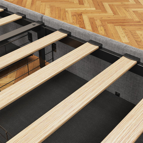 English Elm Queen Upholstered Storage Bed with Hydraulic Lift, Wingback Headboard, USB Ports & Deep Stash LIGHT GREY W1960S00003