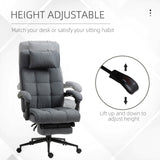 English Elm Executive Linen-Feel Fabric Office Chair High Back Swivel Task Chair With Adjustable Height Upholstered Retractable Footrest, Headrest and Padded Armrest, Dark Grey