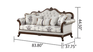 English Elm Gloria Royal Traditional 5PC Living Room Set in Ivory with Button Tufting, Floral Upholstery & Cherry Tables B009S01333