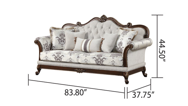 English Elm Gloria Royal Traditional 2PC Living Room Set with Intricate Floral Upholstery and Button Tufting White B009S01064