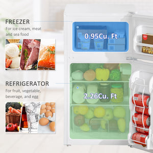 English Elm Double Door Compact Refrigerator 3.2 Cu Ft with Freezer and Reversible Hinge for Dorm W2225141451