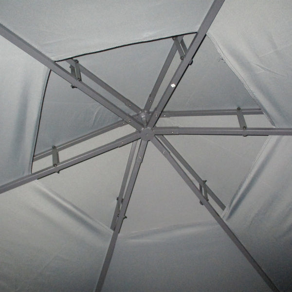 English Elm 13' x 13' Patio Gazebo Hexagon Double-Tier Outdoor Canopy with Mesh Netting & Privacy Curtains, Sturdy Steel Frame for Garden, Lawn, Backyard, Deck, Weather-Resistant Protection Gray W2225S00008
