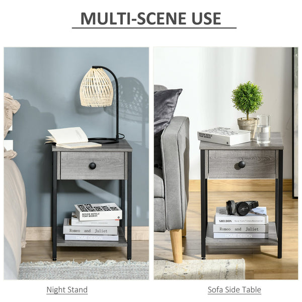 English Elm Industrial End Table with Drawer & Open Shelf, Grey Wood Grain Top, Black Metal Frame, 66lb Capacity, Compact Accent Table for Living Room or Bedroom (15.75"x15.75"x21.75") W2225141480