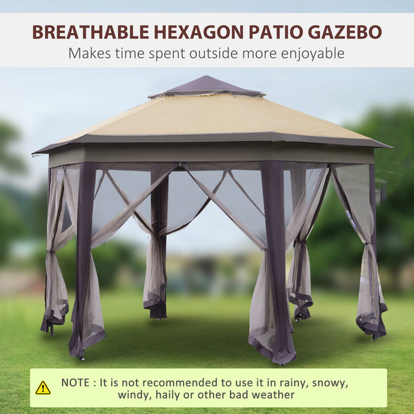 English Elm 13' Hexagonal Pop Up Gazebo Tent with 6 Zippered Mesh Walls, Steel Frame, UV & Water-Resistant Canopy W2225141508