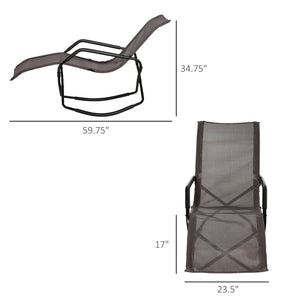 English Elm Rocking Steel Chaise Lounge Rocker for Sunbathing - Foldable Portable Outdoor Patio Recliner Brown W2225141376