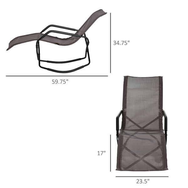 English Elm Rocking Steel Chaise Lounge Rocker for Sunbathing - Foldable Portable Outdoor Patio Recliner Brown W2225141376