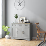 English Elm Sideboard Buffet Cabinet With 3 Storage Drawers, Kitchen Cabinet Coffee Bar Cabinet With Adjustable Shelf For Living Room, Gray