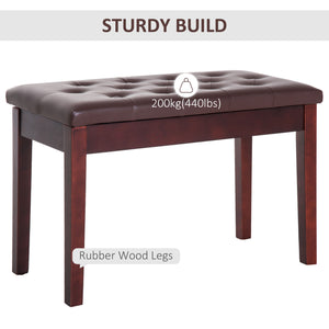 English Elm Piano Duet Bench with Tufted Faux Leather Seat and Glossy Rubberwood Frame — Lightweight, Durable Performance Seat Brown W2225141448