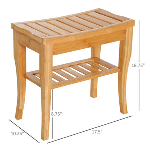 English Elm Long Bamboo Shower Bench Seat with Lower Shelf, 20" Natural Bamboo Spa Stool for Bath & RV Storage W2225141214