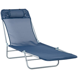 English Elm Folding Chaise Lounge Pool Chair - 6-Position Reclining Outdoor Lounge, Portable & Breathable Blue Mesh W2225141506