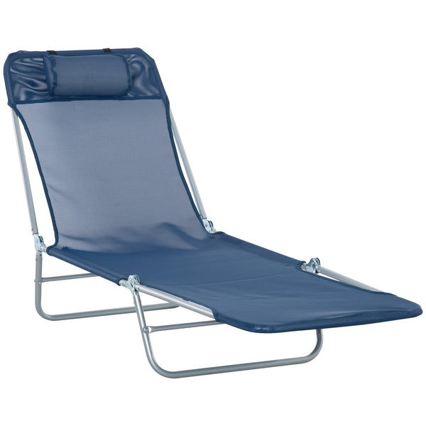 English Elm Folding Chaise Lounge Pool Chair - 6-Position Reclining Outdoor Lounge, Portable & Breathable Blue Mesh W2225141506