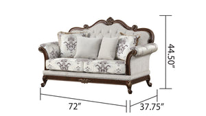 English Elm Gloria Royal Traditional 2PC Living Room Set with Intricate Floral Upholstery and Button Tufting White B009S01064