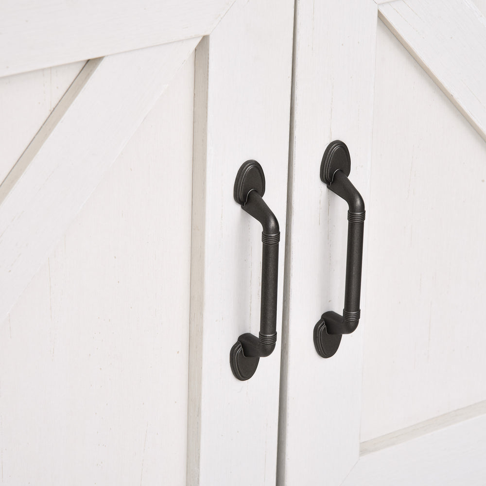 English Elm Farmhouse Barn-Door Sideboard Buffet Cabinet with Drawer, Adjustable Shelf, Rustic Industrial Storage White W2225141245