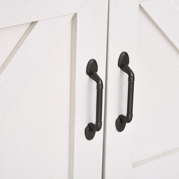 English Elm Farmhouse Barn-Door Sideboard Buffet Cabinet with Drawer, Adjustable Shelf, Rustic Industrial Storage White W2225141245