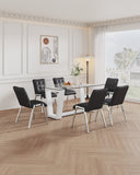 Hearth and Haven Table and Chair Set, Rectangular Dining Table, Equipped with 0.4 "Tempered Glass Tabletop and White Mdf Trapezoidal Support, Paired with Lattice Armless High Back Dining Chairs (1 Table and 6 Chairs) W1151S00589