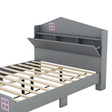 Hearth and Haven Wooden Full Size House Bed with Storage Headboard , Kids Bed with Storage Shelf, Grey WF311842AAE