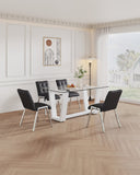 Hearth and Haven Table and Chair Set, Rectangular Dining Table, Equipped with 0.4 "Tempered Glass Tabletop and White Mdf Trapezoidal Support, Paired with Lattice Armless High Back Dining Chairs (1 Table and 6 Chairs) W1151S00589