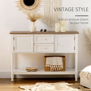 English Elm Console Vintage Entryway Console Table with 2 Drawers, Cabinets & Bottom Shelf, Distressed White Accent W2225141243