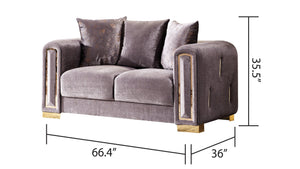 English Elm IMPREZA 3Pc Velvet Living Room Set in Grey with Gold Accents — Luxurious Birch Frame, Glamorous Style B009S01224