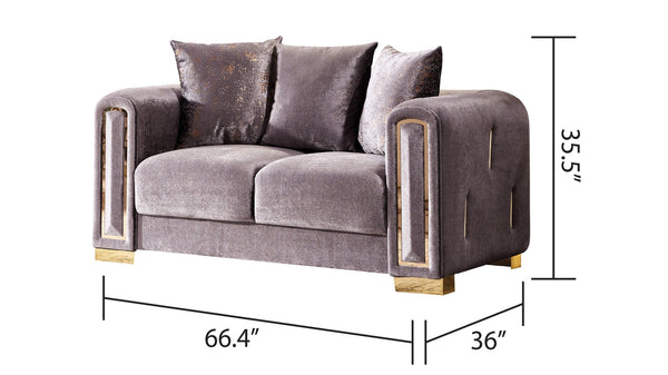 English Elm Impreza Luxurious velvet 2Pc living room set with gold birch frame, ornate gold accents, modern glam design Silver B009S01223