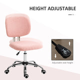 English Elm Cute Armless Office Chair, Teddy Fleece Fabric Computer Desk Chair, Vanity Task Chair With Adjustable Height, Swivel Wheels, Mid Back, Pink