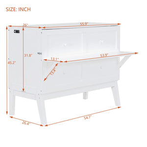 English Elm Full Size Murphy Wall Bed with Usb Charging Removable Shelves Pine Cabinet White LP001660AAK