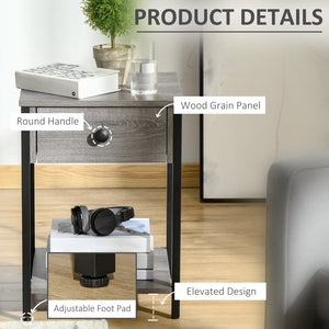 English Elm Industrial End Table with Drawer & Open Shelf, Grey Wood Grain Top, Black Metal Frame, 66lb Capacity, Compact Accent Table for Living Room or Bedroom (15.75"x15.75"x21.75") W2225141480