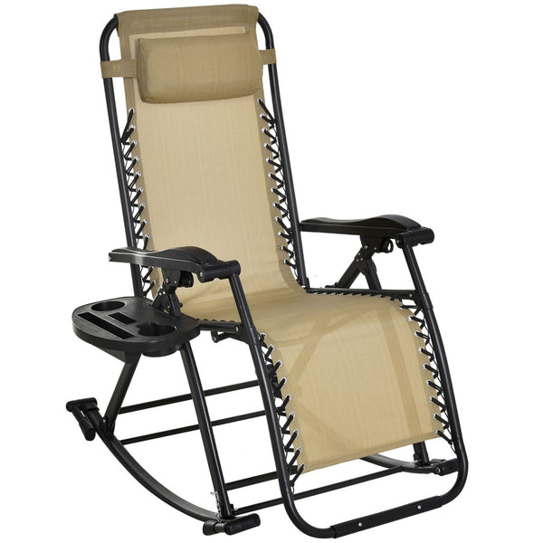 English Elm Outsunny Outdoor Rocking Chair - Foldable Zero Gravity Recliner W/ Pillow & Cup Holder For Comfort W2225P172498-GIGA