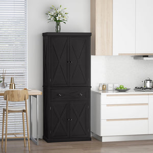 English Elm Freestanding Modern Farmhouse Pantry Cabinet with 6-Tier Storage, 4 Doors, 1 Drawer, Anti-Tip Black W2225S00017