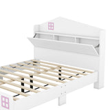 Hearth and Haven Wooden Full Size House Bed with Storage Headboard , Kids Bed with Storage Shelf, White WF311842AAK