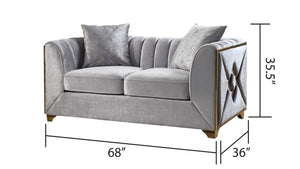 English Elm Velencia 2Pc Modern Living Room Set In Silver Velvet With Gold Accents - Comfort & Style Combined! B009S01092-GIGA
