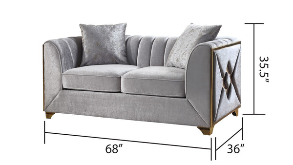 English Elm Velencia 2Pc Modern Living Room Set In Silver Velvet With Gold Accents - Comfort & Style Combined! B009S01092-GIGA