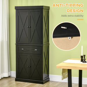English Elm Freestanding Modern Farmhouse Pantry Cabinet with 6-Tier Storage, 4 Doors, 1 Drawer, Anti-Tip Black W2225S00017