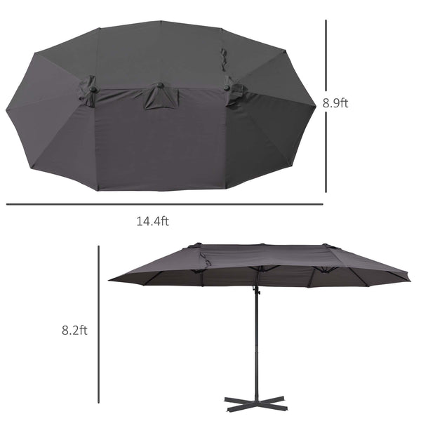 English Elm 14ft Patio Umbrella Extra Large Double-Sided Market Canopy with Crank, UV Protection & Sturdy Base Gray W2225141416