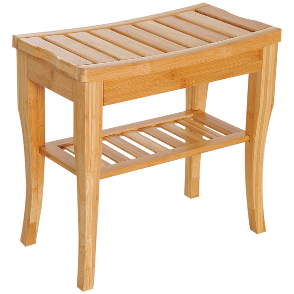 English Elm Long Bamboo Shower Bench Seat with Lower Shelf, 20" Natural Bamboo Spa Stool for Bath & RV Storage W2225141214