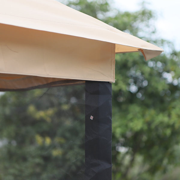 English Elm 3-Seat 3-in-1 Patio Swing Bed with Double-Tier Canopy, Mesh Netting, Cushions & 660lb Steel Frame W2225S00004