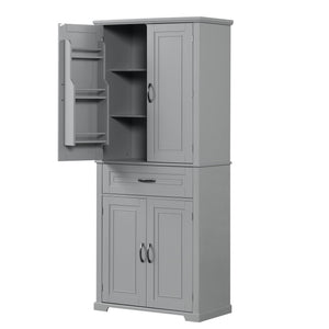 English Elm Bathroom Tall Storage Cabinet with Doors and Drawer, Adjustable Shelf, Anti-Tip Safety, MDF Finish Grey N725P210330E