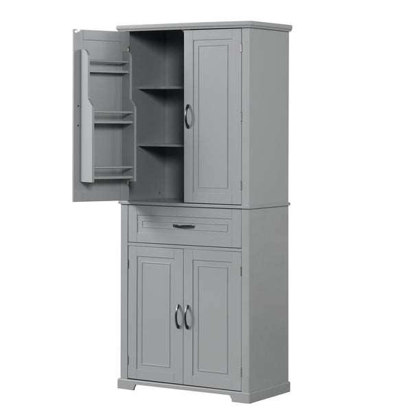 English Elm Bathroom Tall Storage Cabinet with Doors and Drawer, Adjustable Shelf, Anti-Tip Safety, MDF Finish Grey N725P210330E