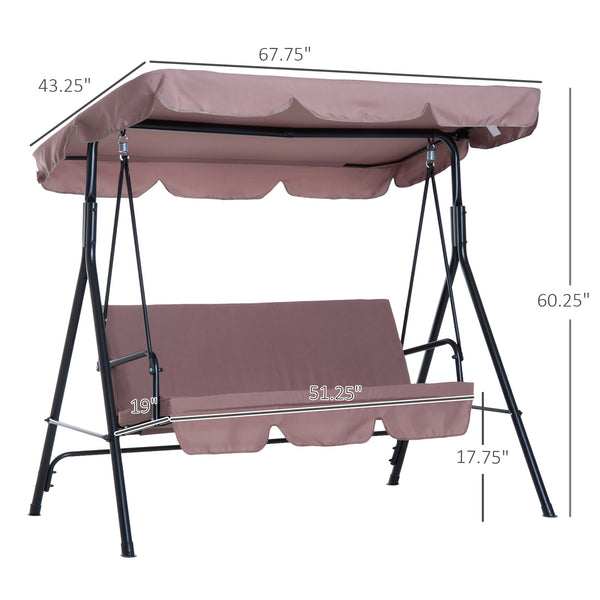 English Elm 3-Seat Cushioned Outdoor Patio Swing with Adjustable Tilt Canopy, Steel A-Frame, Removable Covers W2225141405