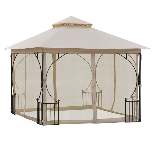 English Elm 10' X 10' Elegant Patio Gazebo Canopy With Double Roof, Insect Netting, And Durable Steel Frame W2225S00003