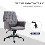 English Elm Linen Home Office Chair, Tufted Height Adjustable Computer Desk Chair With Swivel Wheels and Padded Armrests, Dark Gray