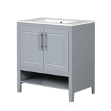 English Elm 30" Bathroom Vanity With Sink, Multi-Functional Bathroom Cabinet With Doors and Drawers, Solid Frame and Mdf Board, Grey