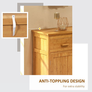 English Elm Bathroom Storage Cabinet, Bamboo Floor Cabinet With Drawers, Double Doors and Adjustable Shelves, Natural