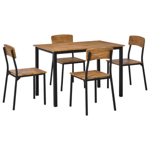 English Elm 5 5 Piece Industrial Dining Table Set for 4, Rustic Brown MDF+Steel, Space-Saving Rectangular Design, Sturdy Chairs W2225141465