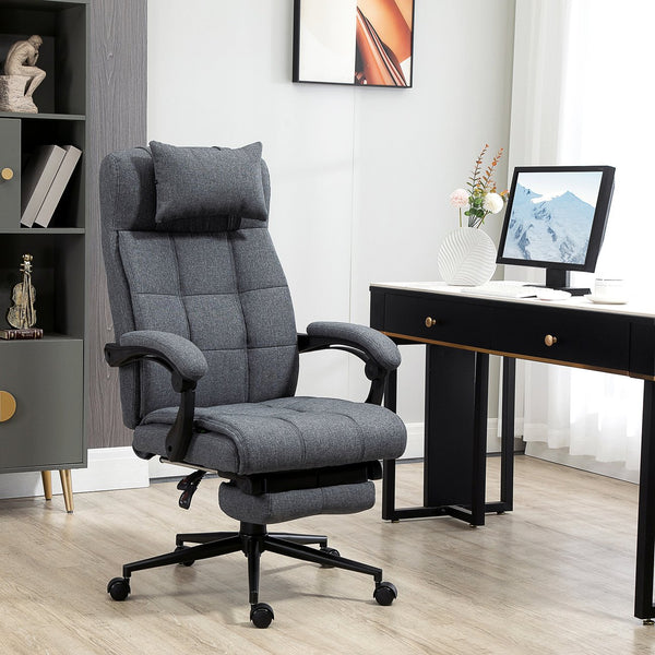 English Elm Executive Linen-Feel Ergonomic High Back Office Chair with Recline, Retractable Footrest & Headrest W2225141236