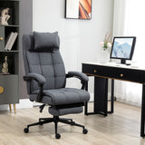 English Elm Executive Linen-Feel Fabric Office Chair High Back Swivel Task Chair With Adjustable Height Upholstered Retractable Footrest, Headrest and Padded Armrest, Dark Grey